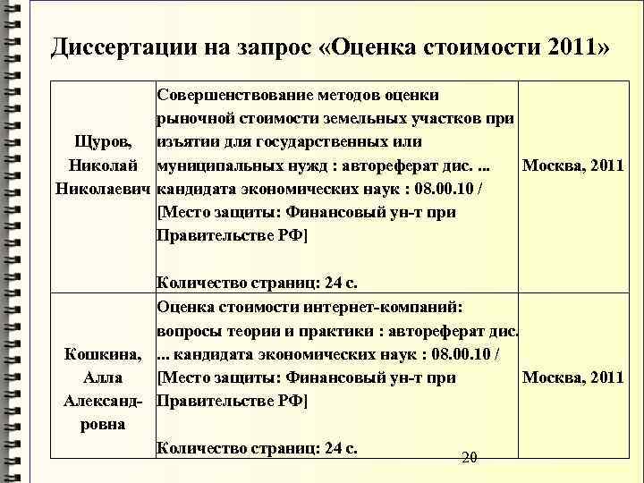 Диссертации на запрос «Оценка стоимости 2011» Совершенствование методов оценки рыночной стоимости земельных участков при