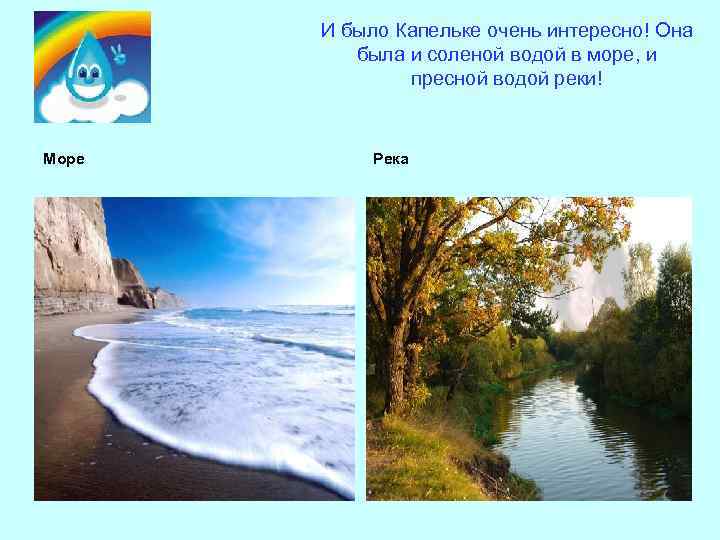 И было Капельке очень интересно! Она была и соленой водой в море, и пресной