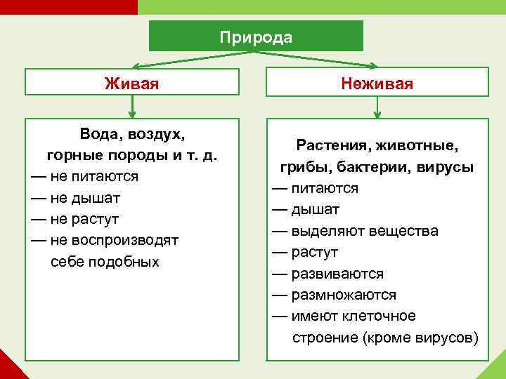 Природа Живая Вода, воздух, горные породы и т. д. — не питаются — не