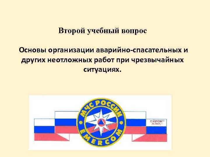 Второй учебный вопрос Основы организации аварийно-спасательных и других неотложных работ при чрезвычайных ситуациях. 