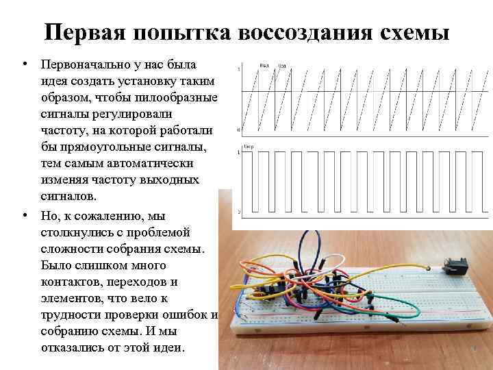 Первая попытка воссоздания схемы • Первоначально у нас была идея создать установку таким образом,