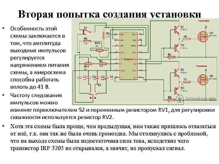Вторая попытка создания установки • Особенность этой схемы заключается в том, что амплитуда выходных