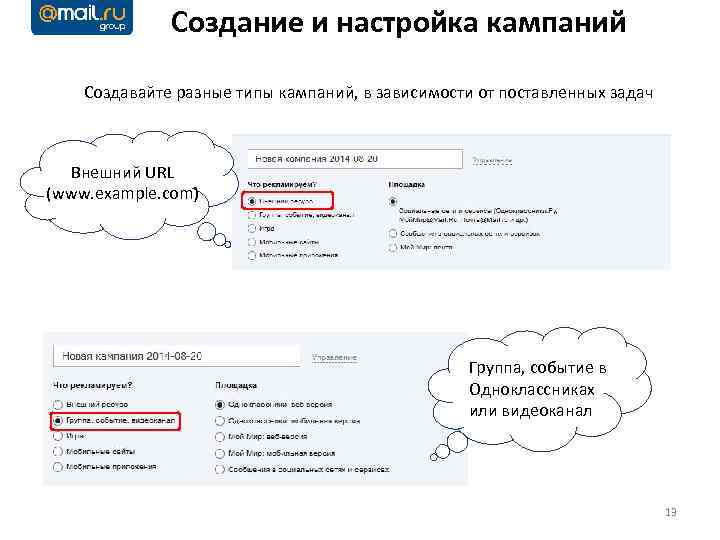 Создание и настройка кампаний Создавайте разные типы кампаний, в зависимости от поставленных задач Внешний