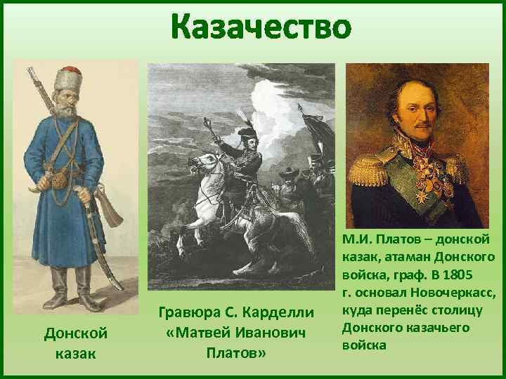 Казачество Донской казак Гравюра С. Карделли «Матвей Иванович Платов» М. И. Платов – донской