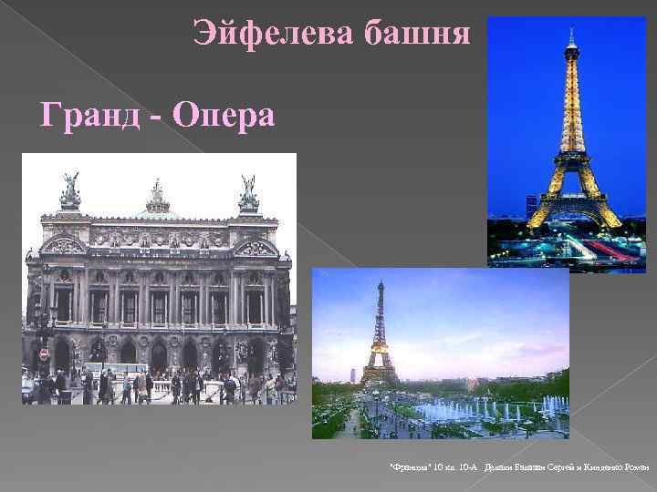 Эйфелева башня Гранд - Опера "Франция" 10 кл. 10 -А Делали Балазан Сергей и