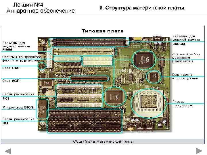 Лекция № 4 Аппаратное обеспечение 6. Структура материнской платы. 