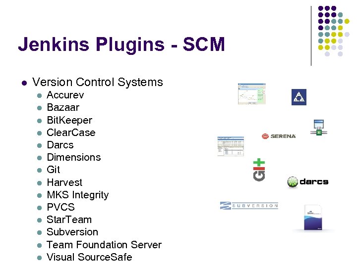 Jenkins Plugins - SCM l Version Control Systems l l l l Accurev Bazaar