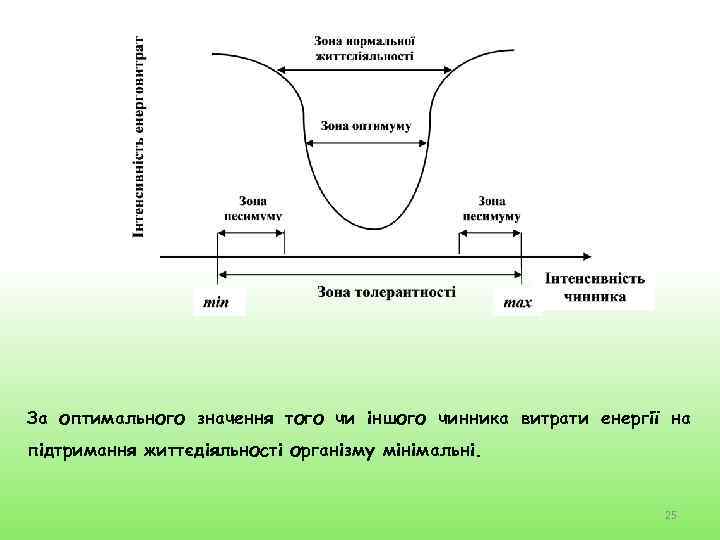 За оптимального значення того чи іншого чинника витрати енергії на підтримання життєдіяльності організму мінімальні.