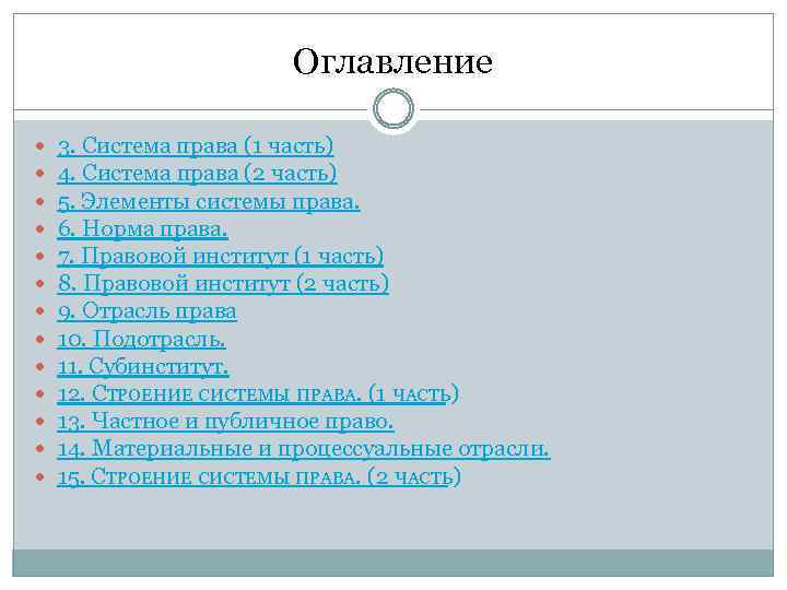 Оглавление 3. Система права (1 часть) 4. Система права (2 часть) 5. Элементы системы