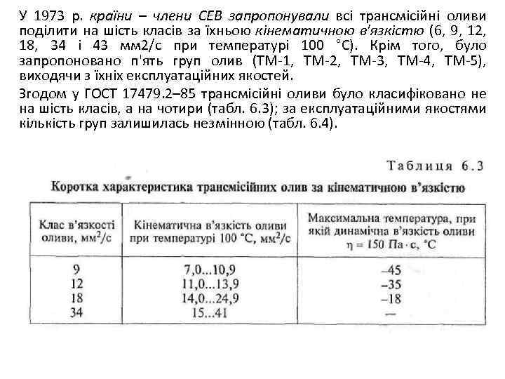 У 1973 р. країни – члени СЕВ запропонували всі трансмісійні оливи поділити на шість