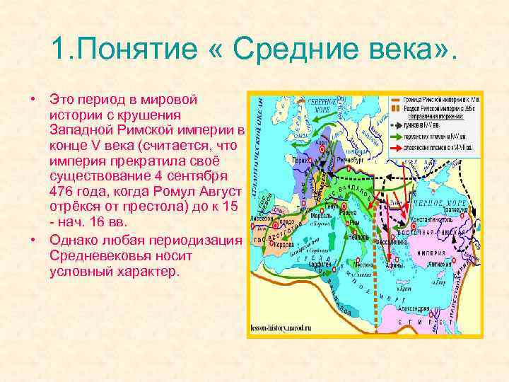 1. Понятие « Средние века» . • Это период в мировой истории с крушения