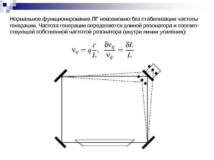 Нормальное функционирование ЛГ невозможно без стабилизации частоты генерации. Частота генерации определяется длиной резонатора и