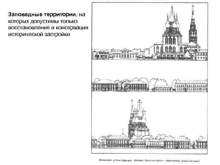 Заповедные территории, на которых допустимы только восстановление и консервация исторической застройки 