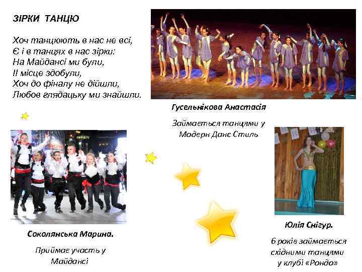 ЗІРКИ ТАНЦЮ Хоч танцюють в нас не всі, Є і в танцях в нас
