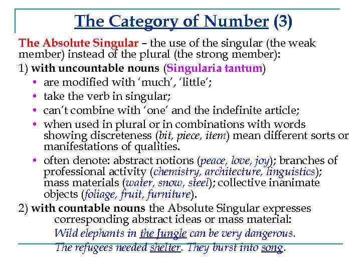 The Category of Number (3) The Absolute Singular – the use of the singular