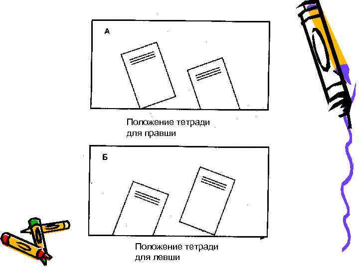 Положение тетради для правши Положение тетради для левши 