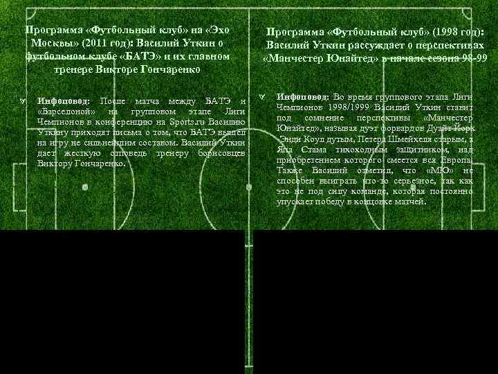 Программа «Футбольный клуб» на «Эхо Москвы» (2011 год): Василий Уткин о футбольном клубе «БАТЭ»
