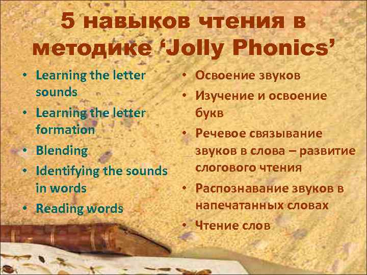 5 навыков чтения в методике ‘Jolly Phonics’ • Learning the letter sounds • Learning