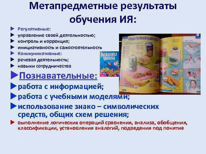  Метапредметные результаты обучения ИЯ: Регулятивные: управление своей деятельностью; контроль и коррекция; инициативность и