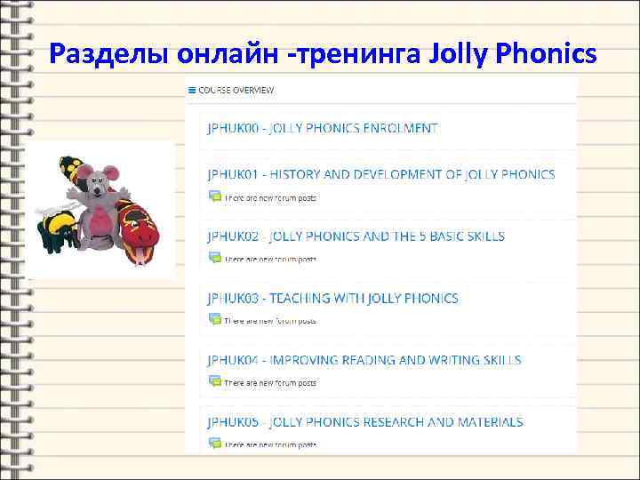 Разделы онлайн -тренинга Jolly Phonics 