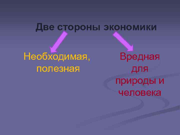 Две стороны экономики Необходимая, полезная Вредная для природы и человека 