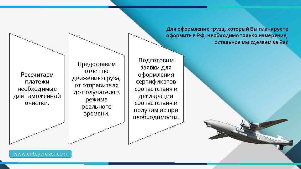 Для оформление груза, который Вы планируете оформить в РФ, необходимо только намерение, остальное мы