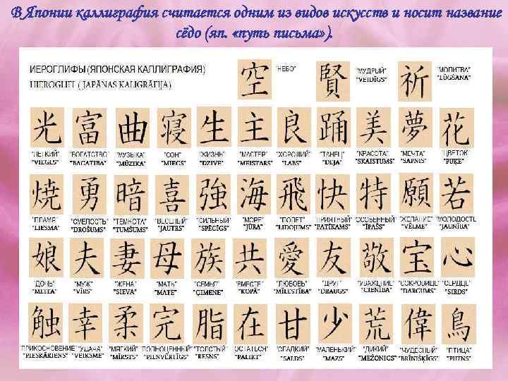 В Японии каллиграфия считается одним из видов искусств и носит название сёдо (яп. «путь