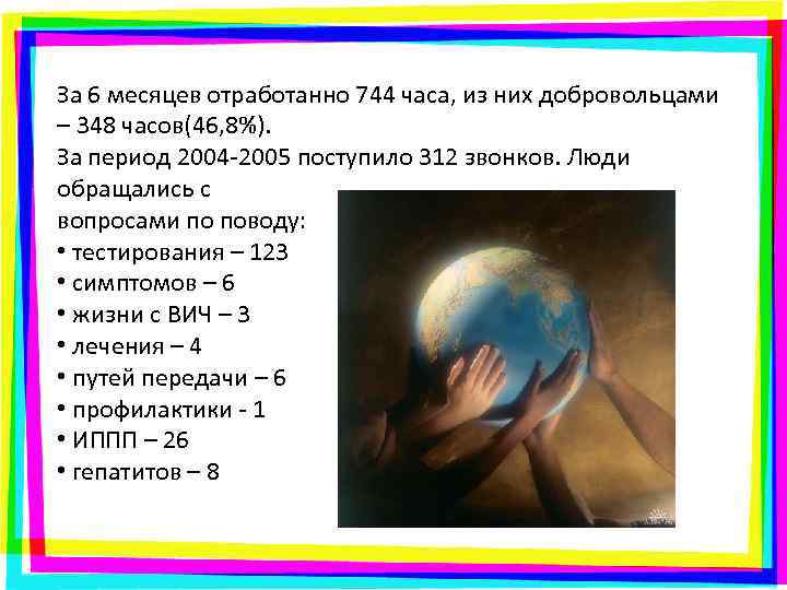 За 6 месяцев отработанно 744 часа, из них добровольцами – 348 часов(46, 8%). За