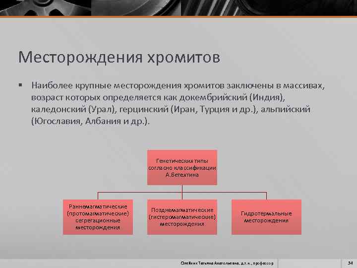 Месторождения хромитов § Наиболее крупные месторождения хромитов заключены в массивах, возраст которых определяется как