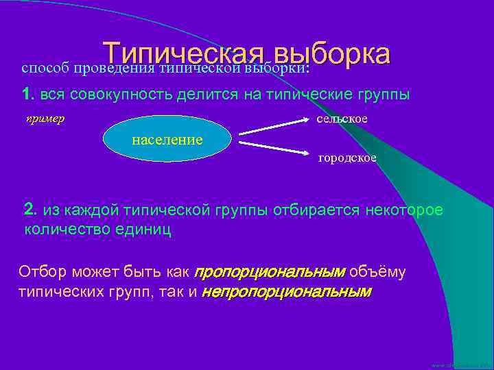 Типическая выборка способ проведения типической выборки: 1. вся совокупность делится на типические группы сельское