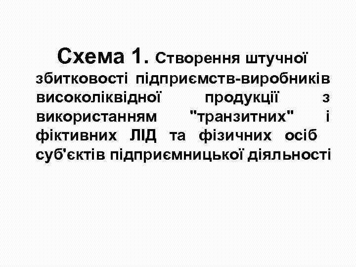 Схема 1. Створення штучної збитковості підприємств виробників високоліквідної продукції з використанням "транзитних" і фіктивних