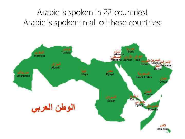Arabic is spoken in 22 countries! Arabic is spoken in all of these countries: