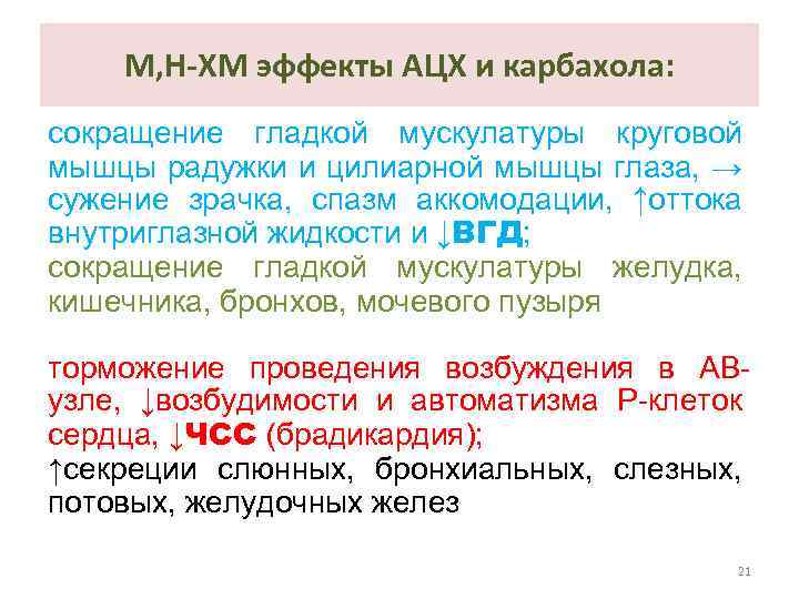 М, Н-ХМ эффекты АЦХ и карбахола: сокращение гладкой мускулатуры круговой мышцы радужки и цилиарной