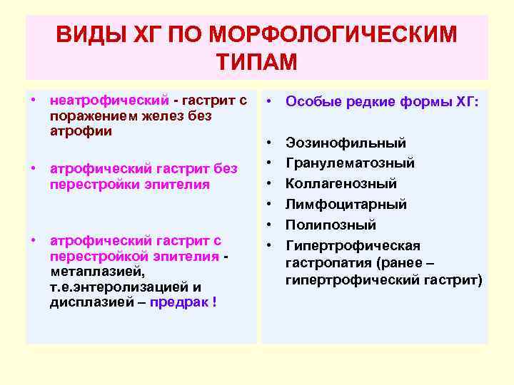 ВИДЫ ХГ ПО МОРФОЛОГИЧЕСКИМ ТИПАМ • неатрофический - гастрит с поражением желез без атрофии