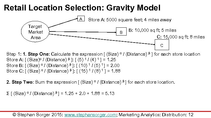 Retail Location Selection: Gravity Model A Target Market Area Store A: 5000 square feet;