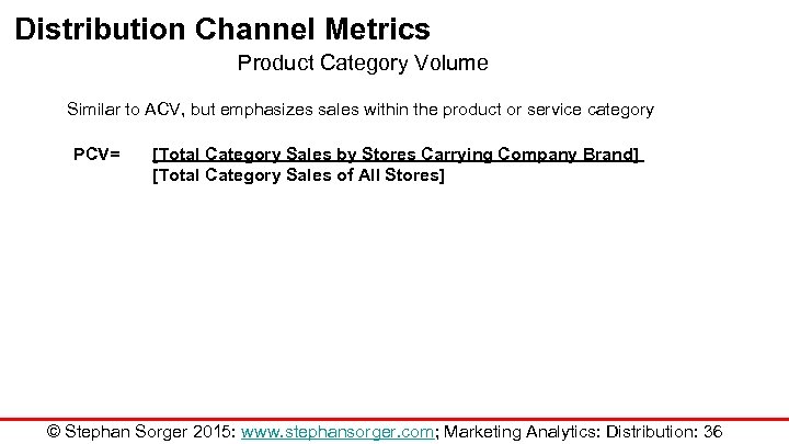 Distribution Channel Metrics Product Category Volume Similar to ACV, but emphasizes sales within the