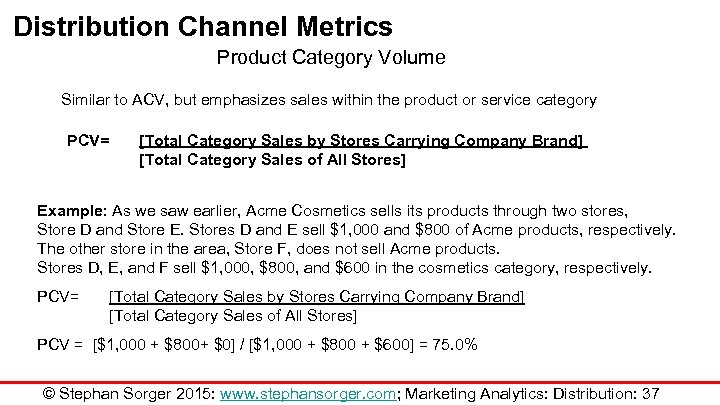 Distribution Channel Metrics Product Category Volume Similar to ACV, but emphasizes sales within the