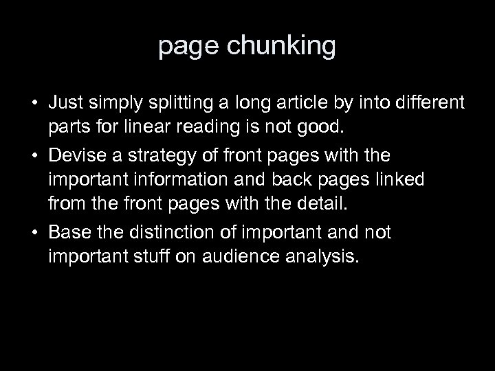 page chunking • Just simply splitting a long article by into different parts for
