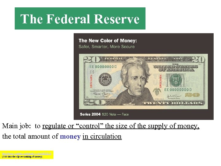 The Federal Reserve Main job: to regulate or “control” the size of the supply