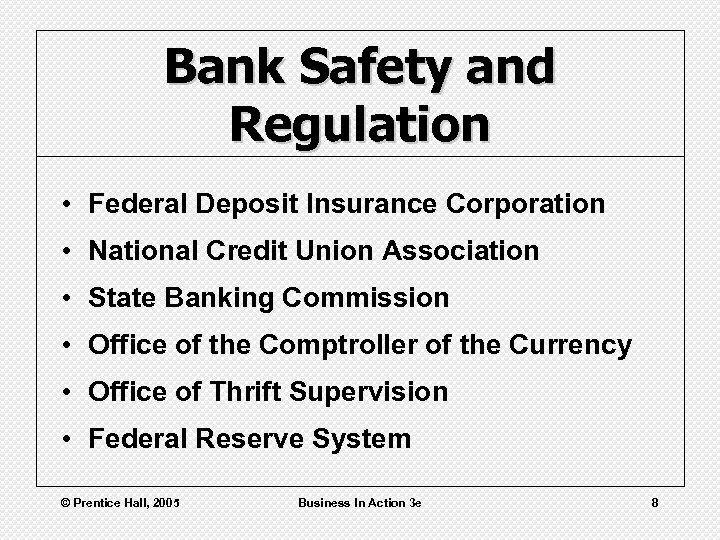 Bank Safety and Regulation • Federal Deposit Insurance Corporation • National Credit Union Association