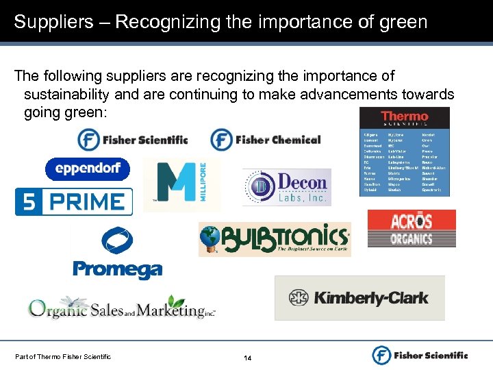 Suppliers – Recognizing the importance of green The following suppliers are recognizing the importance