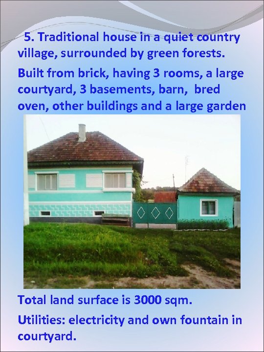  5. Traditional house in a quiet country village, surrounded by green forests. Built