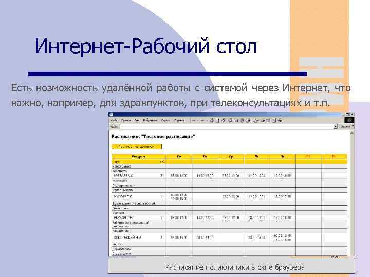Интернет-Рабочий стол Есть возможность удалённой работы с системой через Интернет, что важно, например, для