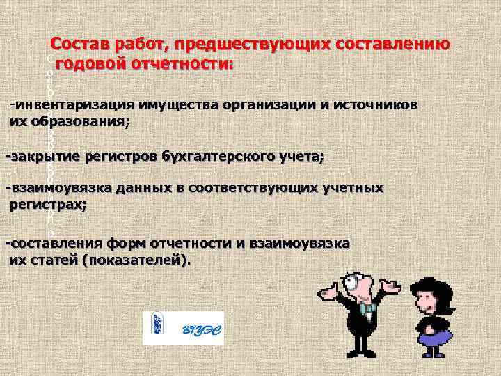 Состав работ, предшествующих составлению С годовой отчетности: о а с р т -инвентаризация имущества