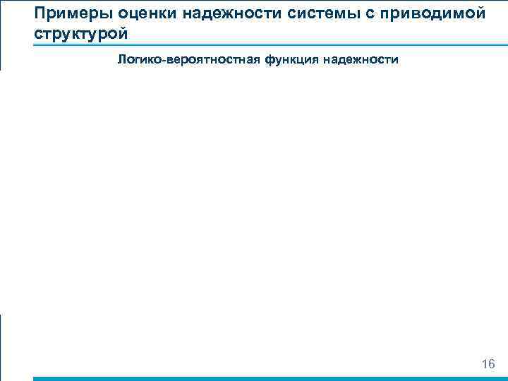 Примеры оценки надежности системы с приводимой структурой Логико-вероятностная функция надежности 16 