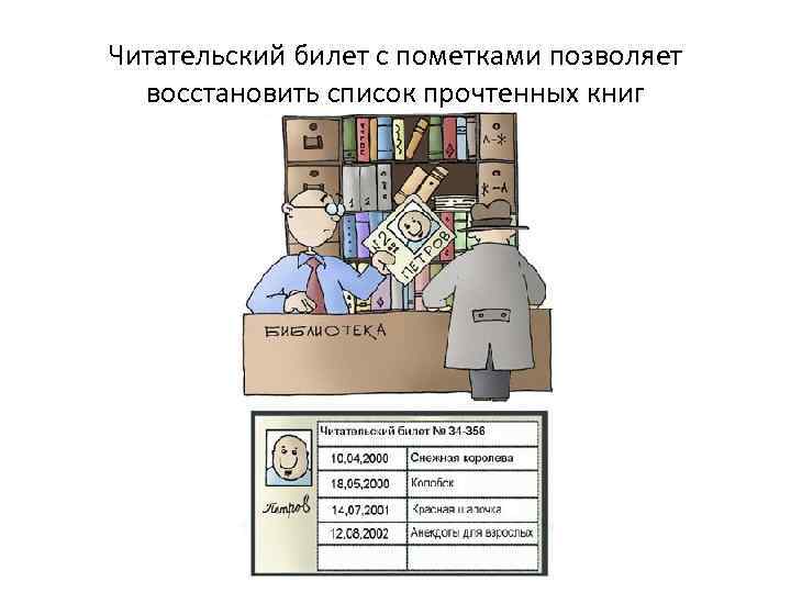 Читательский билет с пометками позволяет восстановить список прочтенных книг 