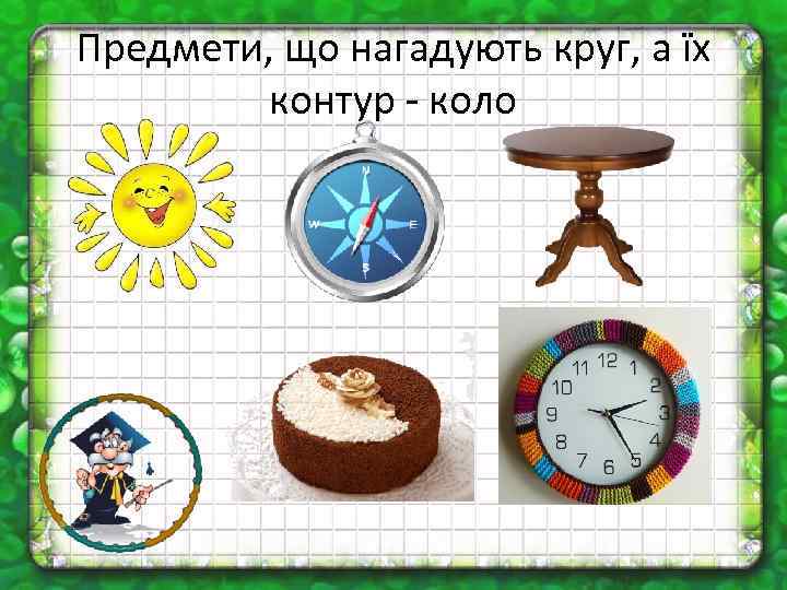 Предмети, що нагадують круг, а їх контур коло 