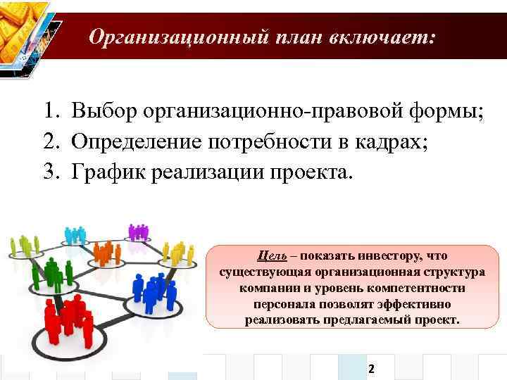 Организационный план содержит сведения о статусе предприятия