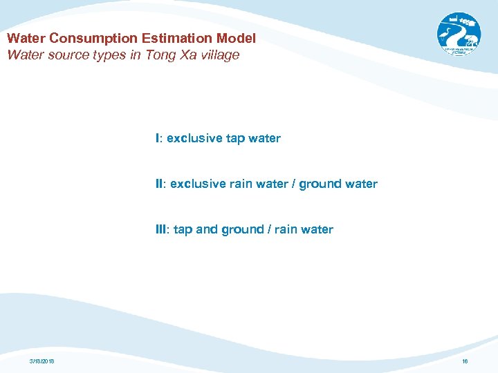 Water Consumption Estimation Model Water source types in Tong Xa village I: exclusive tap