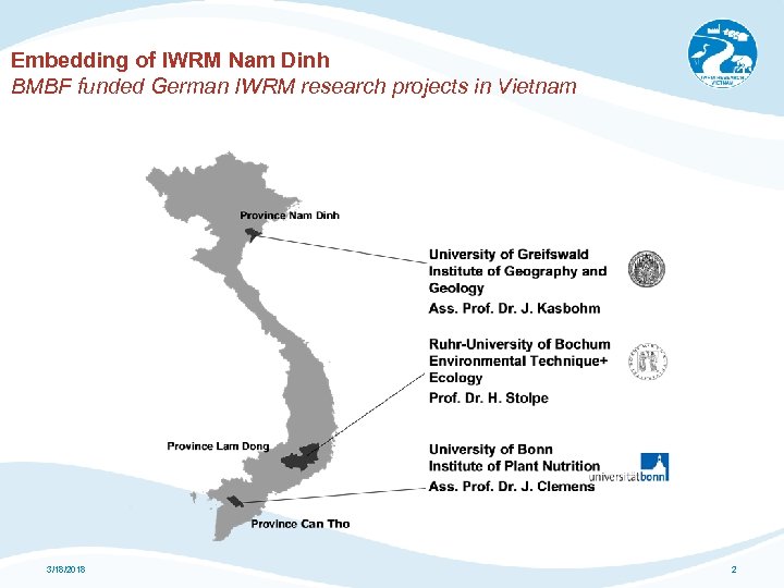 Embedding of IWRM Nam Dinh BMBF funded German IWRM research projects in Vietnam 3/18/2018
